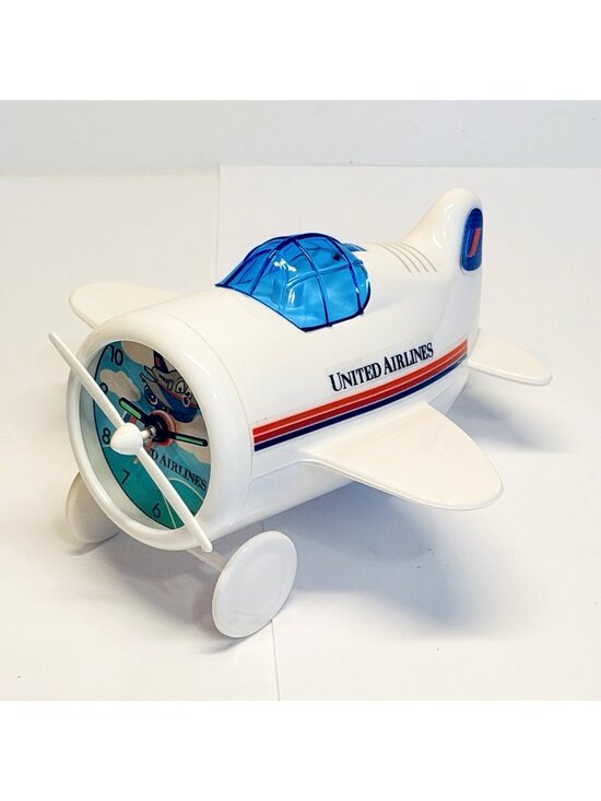United Airlines VTG Airplane Desk Alarm Clock Works Propeller Moves